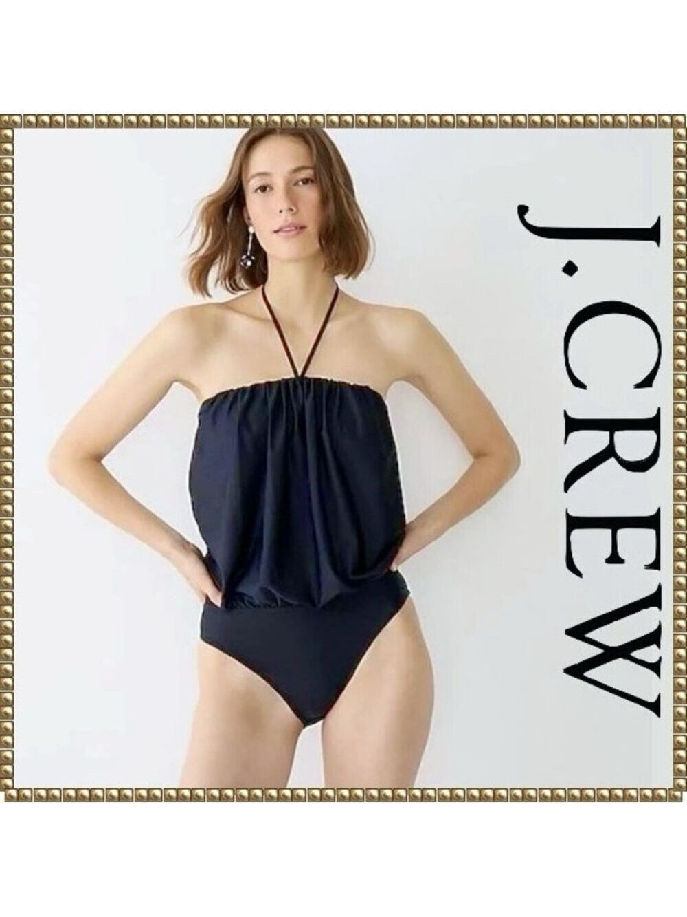 J Crew Navy Blouson One Piece Swimsuit Size 24